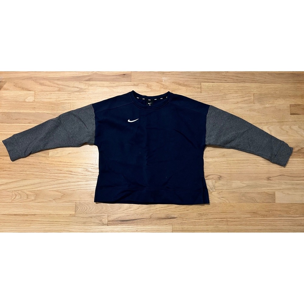 Nike Mens Colorblock Crewneck Sweatshirt Navy Blue Gray Swoosh Logo Size M
